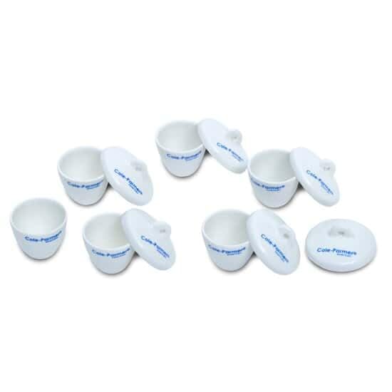 Cole-Parmer Tall-Form Crucible with Cover, Porcelain, 15 mL, 6/pk