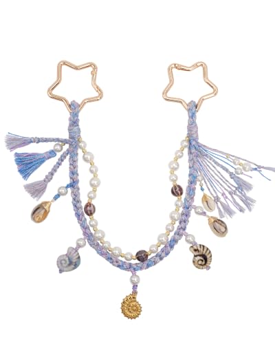 Image of Ocean Bag Charm, Pearl Braided Shell Keychain with Star Clasp
