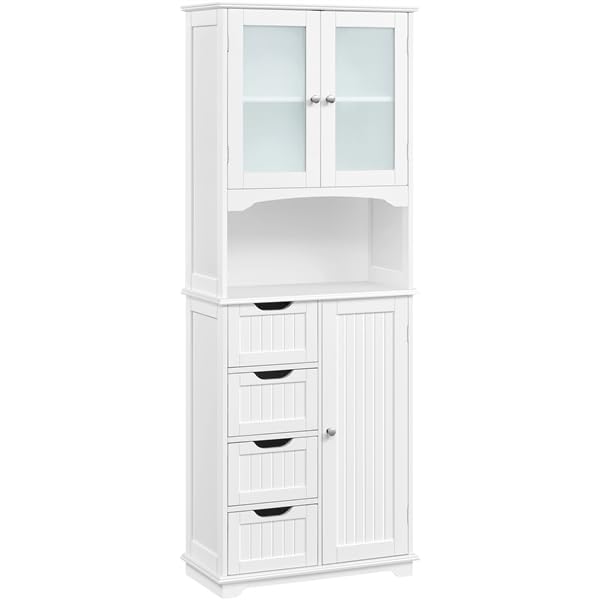 Yaheetech Armoire Salle de Bain Rangement Haute, Colonne Rangement, avec 4 Tiroirs, Placard avec 2...