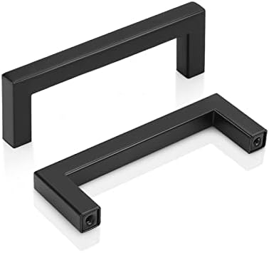 PinLin 5 Pack Kitchen Door Handles 160mm Hole Centre Flat Black Cabinet Handles Stainless Steel Square Cupboard T Bar Handle (Screws Included)