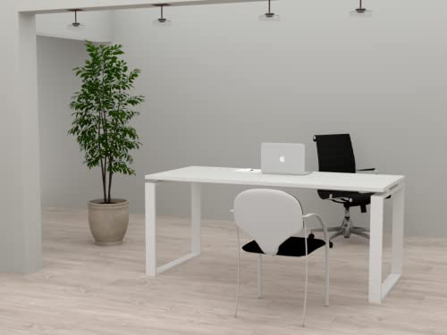 Mesa de Oficina con Estructura de Marco Cerrado Blanco, para teletrabajo, despachos, Sala de Estudios y Ordenadores. con Gran amplitud para Dar más Comodidad. (Blanco, 140x80)