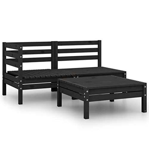 ShGaxin Salon de Jardin 3 pcs Bois de pin Massif Noir,Meuble Balcon,Destockage Mobilier De Jardin,Table De Jardin en Resine65
