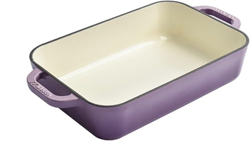 JoyeeLii グラタン皿 両耳ホーロー鍋 耐熱 くっつかない 大きめ 青色 スクエア 青色 電子レンジ 食洗機 オーブン対応 サラダ グラタン 一人用 家族用パスタ 多機能皿 家庭用両耳鍋 (パープル)