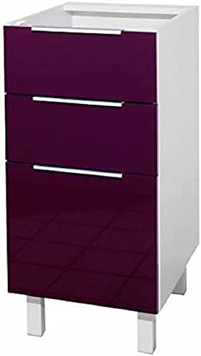 Berlioz Creations CT4BA Meuble Bas de Cuisine avec 3 Tiroirs Aubergine Haute Brillance 40 cm, Fabrication 100% française