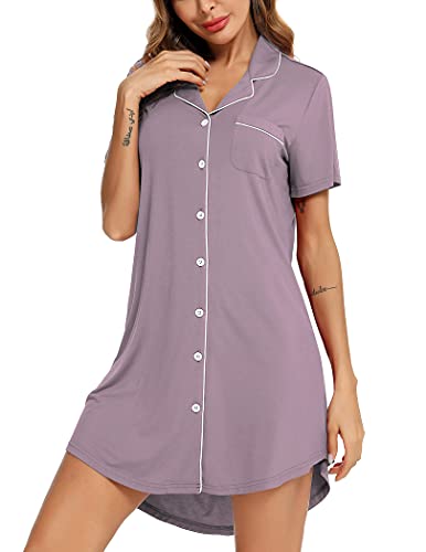 Womens Sleepshirt Short Sleeve Nightgown Soft Sleeping Shirts Loungewear Nightshirts ...