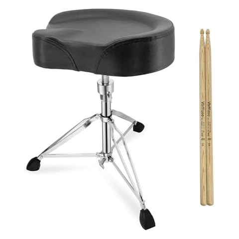 Vhffoso Drum Throne, Height Adjustable Drum Stool for Adults, Drum Chair with 5A Oak Drumsticks, Drum Seat, Dummer Throne (Black) Cover