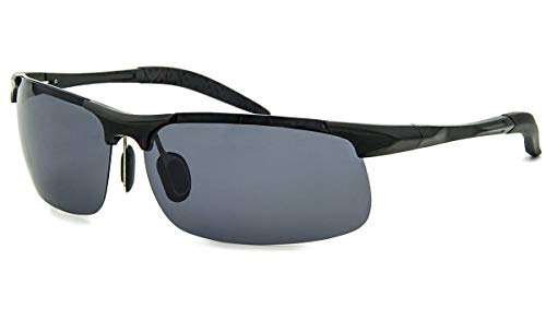 Beison Sports Goggles Driving Glasses Polarized Sunglasses Unbreakable Metal Frame (Black, Grey lens)