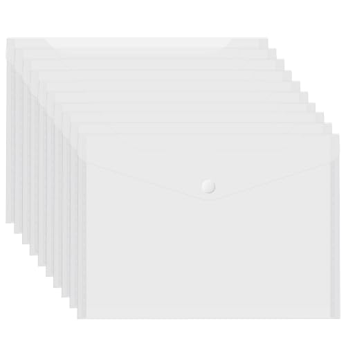 Binditek Clear Plastic Wallets Popper Closure A4 Size 10 Pack