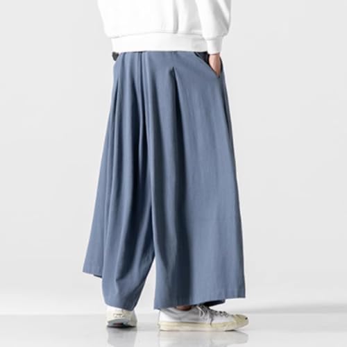 HZCX FASHON Mens Womens Pleated Wide-Leg Loose Skirt Pants Palazzo Cotton and Linen Blend Trousers3