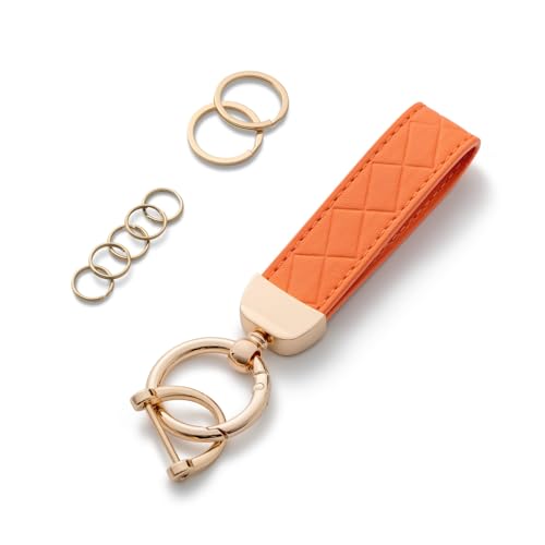 AOKSUNOVA Llavero de piel para coche para mujer, naranja, 9 cm