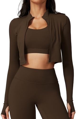 Veste courte d'entraînement manches longues zippée pour le fitness et yoga