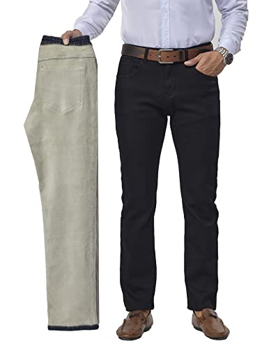 heipeiwa Herren Winter Fleece gefüttert Jeans Thermo Relaxed Fit Warme Denim Hose, Gerades Bein, formell, Schwarz, XXL