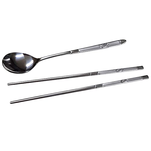 GARASANI Korean Traditional Cutlery Stainless Steel Spoons and Chopsticks Set (Silver Turtle) - Image 5
