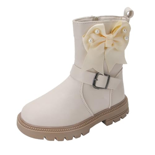 Girls Waterproof Bowknot Side Zipper Mid Calf Warm Winter Fur Lined Tall Boots for Toddler/Little Kid