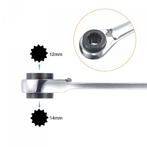 Uxcell 4 In 1 Reversible Ratcheting Wrench, 8-10-12-14Mm 12 Point Double Box End, 72 Teeth, Metric, Cr-V #TOP3