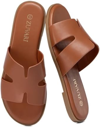 Women's Flat Sandals Open Toe Leather Slippers for Summer Slip On...