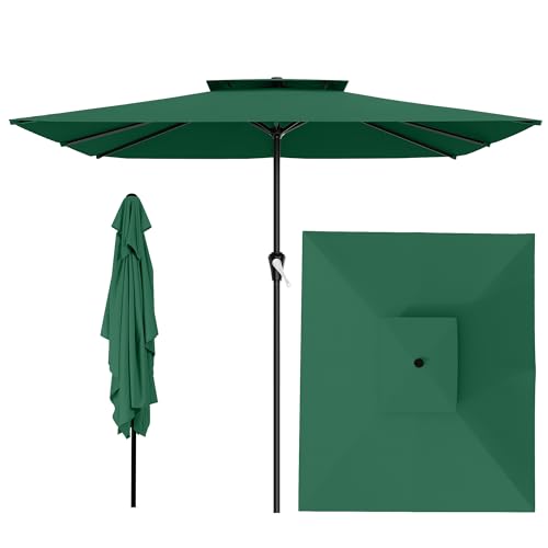 Image of AreShark 8'x10' 2 Tiers Rectangular Patio Umbrella - Outdoor Umbrella Waterproof UV Protection, Market Table Umbrella w /Crank for Pool, Backyard, Deck(Dark Green)
