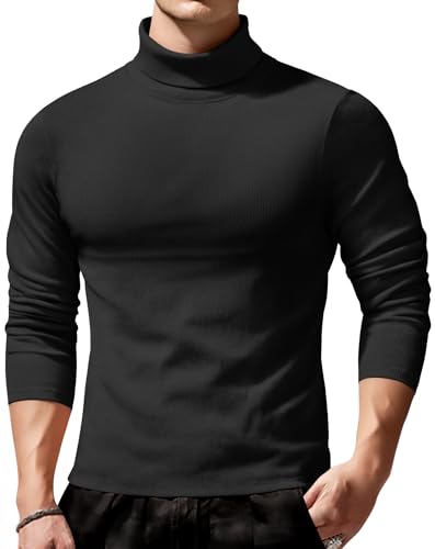 COOFANDY Men's Slim Fit Thermal Turtleneck Long Sleeve Ribbed Turtle Neck Casual Lightweight Pullover Sweater Basic Tops