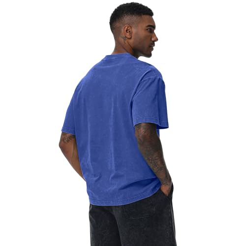 Image of Men's Oversized Cotton T-Shirts Loose Fit Vintage Washed Tee Unisex Short Sleeve Casual Shirts Tops