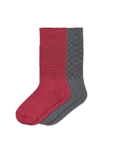 Image of HUE Women's Merino Wool Blend Crew Boot Breathable Natural Temperature Regulating Moisture Wicking Athletic Socks 2 Pair Pack