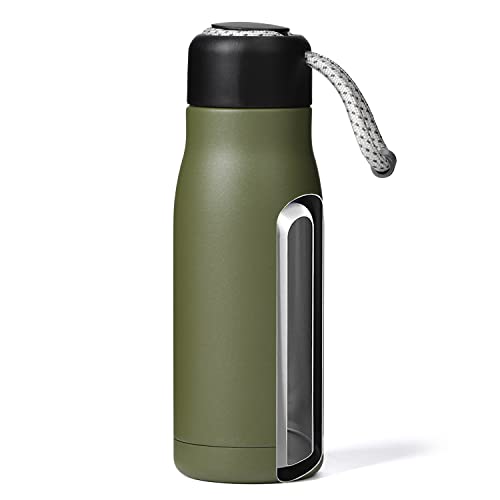 Small Water Bottle 12 Oz, Dusgut Insulated Water Bottle, Stainless Steel, Wide Mouth Portable Lid, Army Green #TOP3