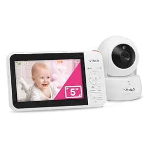 VTech VM924 Remote Pan-Tilt-Zoom Video Baby Monitor, 5" LCD Screen, Up to 17 Hrs Video Streaming, Night Vision, Up to 1000ft Range, Soothing Sounds, 2-Way Talk, Temperature Sensor,Secured Transmission asin的图片