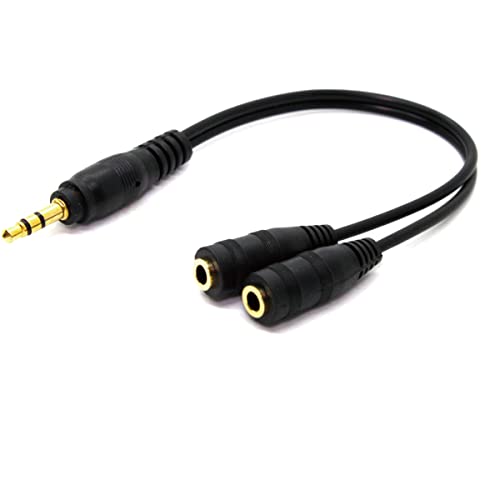 ECOTECT イヤホン分岐ケーブル イヤホンジャック 通話可能 3.5mm ケーブル 20cm 2分配 マイク機能付き ステレオミニ端子 ミニプラグ（オス）-ミニジャック（メス）×２本 パソコン ヘッドフォン スピーカー タブレッドなどに対応 (ブラック)のサムネイル