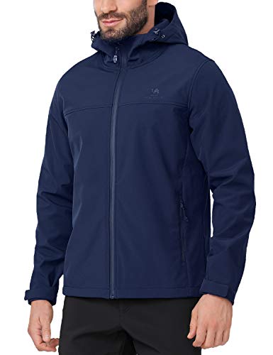 CAMEL CROWN Softshell Jacket Men Hooded Fleece Lined Outdoor Jackets Windproof Water Resistant for Hiking Casual Work Blue XL