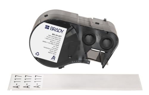 Image of Brady Self-Laminating Vinyl Pre-Sized Labels for Label Printer BMP51 /BMP53 /M511-40 Self Adhesive Printer Labels - Black on White, Transparent (38,10 mm (W) x 152,40 mm (H)) - M5-34-427