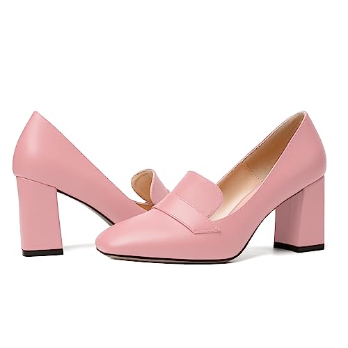 Image of MODENCOCO Womens Sexy Formal Matte Slip On Square Toe Work Block High Heel Loafers Shoes 3.5 Inch