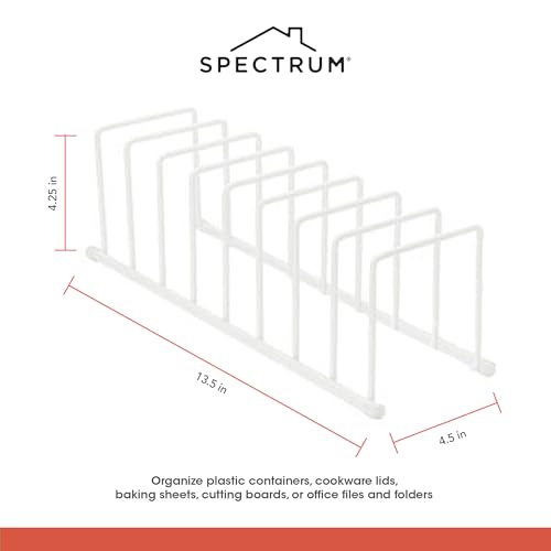 Image of Spectrum Euro Cutting Board Holder Stand for Countertop or Inside Kitchen Cabinet Organization Matte White, 8 Slot Cutting Board Drying Rack or Cabinet Plate Bakeware Storage Organizer