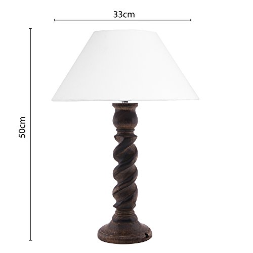 Image of Homesake Classic Twister Wooden Table Lamp with Fabric Shade | Handcrafted Bedside Lamp with E27 Holder| Bulb Included |Warm Light Night Lamp for Bedroom, Living Room, Study & Home Decor, Beige
