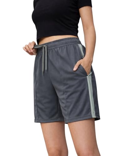 Image of Mack Jonney Women Cotton Knee Length Shorts | Soft Breathable Fabric | Elastic Waist with Drawstring | Side Stripe Casual Gym Workout Shorts for Women