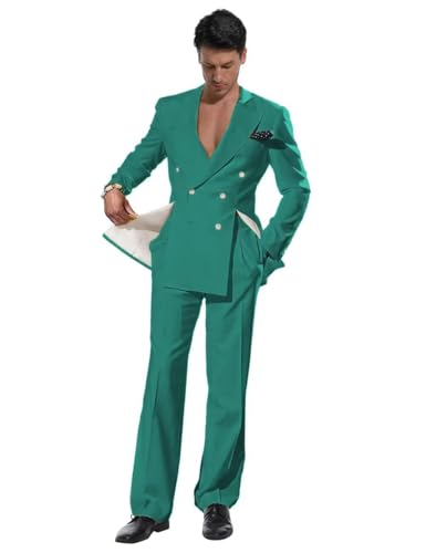 Men's Double Breasted Suit Set Slim Fit Solid Jacket Blazer Pants 2-Piece Set Wedding Prom Suits for Men