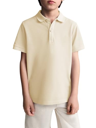 Haloumoning Polo de manga corta para niño, camiseta de verano para niños, monocolor, ligera, corte regular, camiseta deportiva, informal, básica, para 5-14 años, beige, 9-10 años