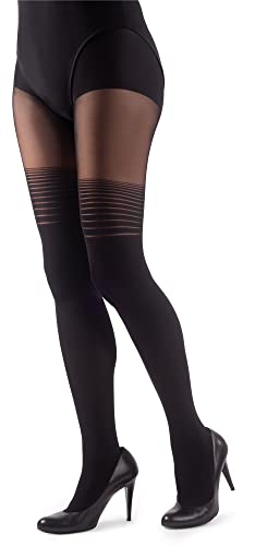 NOQ Strümpfe Imitation Strumpfhosen Matt Semi Sheer Damen Sexy Overknee Muster Büro Date Gemustertes Outfit, Lunea Nero M Cover