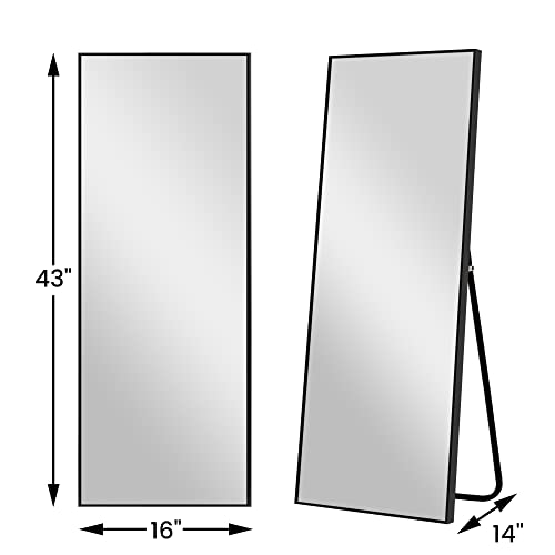 Image of PexFix Full Body Mirror Length with Black Aluminum Alloy Frame Stand Wall Mounted Hanging for Bedroom Bathroom Living Room Decor,43''x16'' (1013)