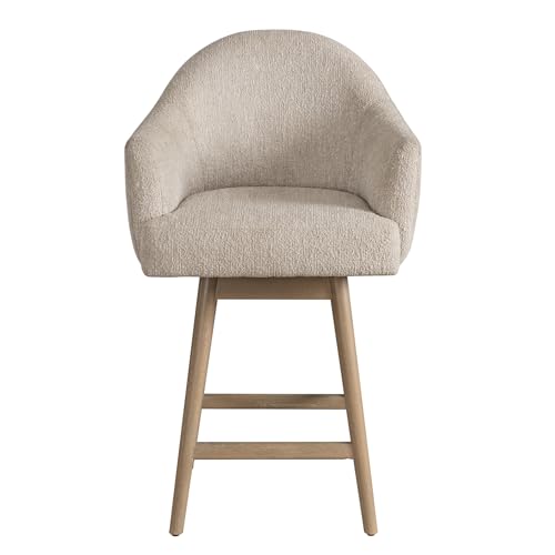 Butaco giratorio de altura de mostrador de 26 pulgadas, con asiento tapizado en tela Ancient Stone y estructura de madera sólida, marca Armen Living - Juego de 2 miniatura 5