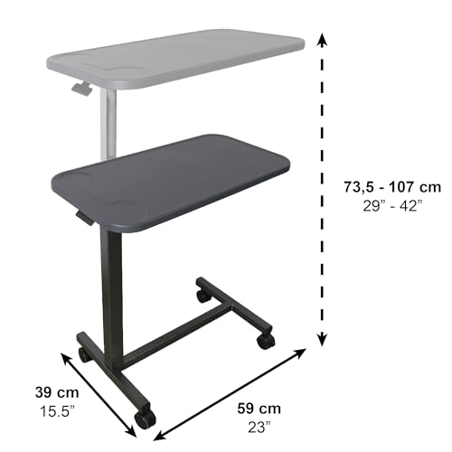 PEPE Mobility Betttisch auf Rollen höhenverstellbar, Beistelltisch für Bett und Sofa, Überbetttisch in C Form für Pflegebett, Mobiler Krankentisch fahrbar, Laptoptisch für Senioren, Schwarz