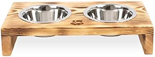 RF - DEER Raised Dog Bowls with Stand | Wooden Feeding Stand with 2 Stainless Steel Bowls for Cats and Dogs | Easy to Keep Clean, Eco friendly | Food & Water Station, Pet Feeder | 35x18x7 cm | Small