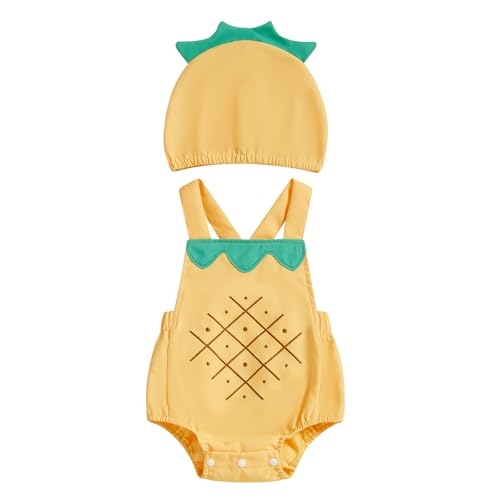 Infant Baby Boy Girl Fruits Outfits Sleeveless Onesie Romper with Hat Set Newborn Halloween Clothes