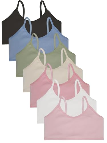 7 Packs Girls Bras Girls Sports Bra Girl Training Bra Seamless Crop Cami Comfort Preteen Bras 8-14 Years