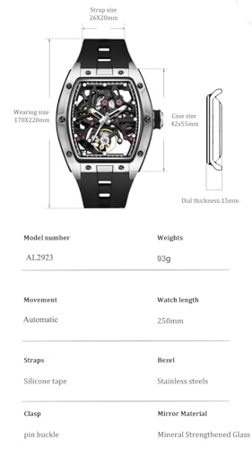 Image of ALIX AL2923 Men's Unique Design Automatic Movement Popular Style Silicone Strap Chronograph Skeleton Watch