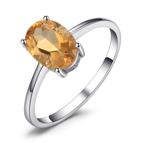 JewelryPalace Anillos de compromiso solitarios con piedra natal de cristal de citrino de color citrino para mujer, anillos de compromiso chapados en oro blanco de 14 quilates para ella, conjuntos de