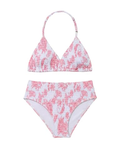 Image of RoseSeek Girl's Tie Dye Smocked 2 Piece Swimwear Sets Backless Cute Bikini