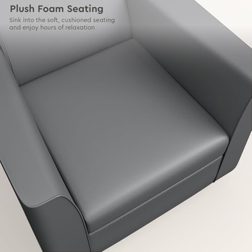 Image of Interio by Godrej Sofa Emperor 1 Seater Synthetic Leather Sofa for Living Room, 1-Year Warranty, Solid Wood, Nimbus Grey