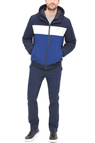 Image of Tommy Hilfiger Men's Soft Shell Fashion Bomber With Contrast Bib and Hood