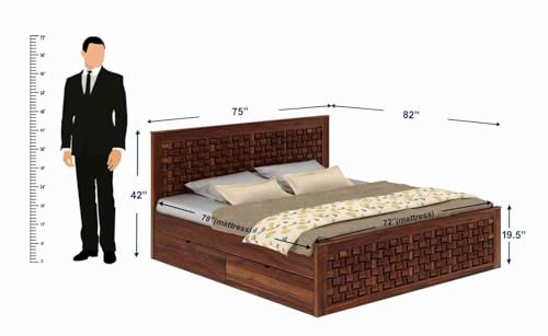 Image of WOODLAB Furniture Sheesham Wood King Size Bed with 4 Drawers Storage for Bedroom Home Wooden Double Beds Furniture for Living Room Hotels - Honey Finish
