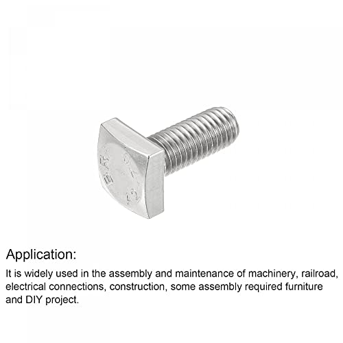 Image of uxcell Square Head Bolt, 5pcs M10x20mm Fully Thread 304 Stainless Steel Grade C Square Machine Screws