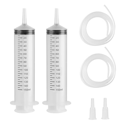 Dogrundi 2 Piezas Jeringuilla Grande, Jeringa Reutilizable, Jeringuillas, Jeringas, Jeringa para Alimentación de Mascotas, Jeringa Alimentación Gatitos para Alimentación, Riego, Jardín(150ML)